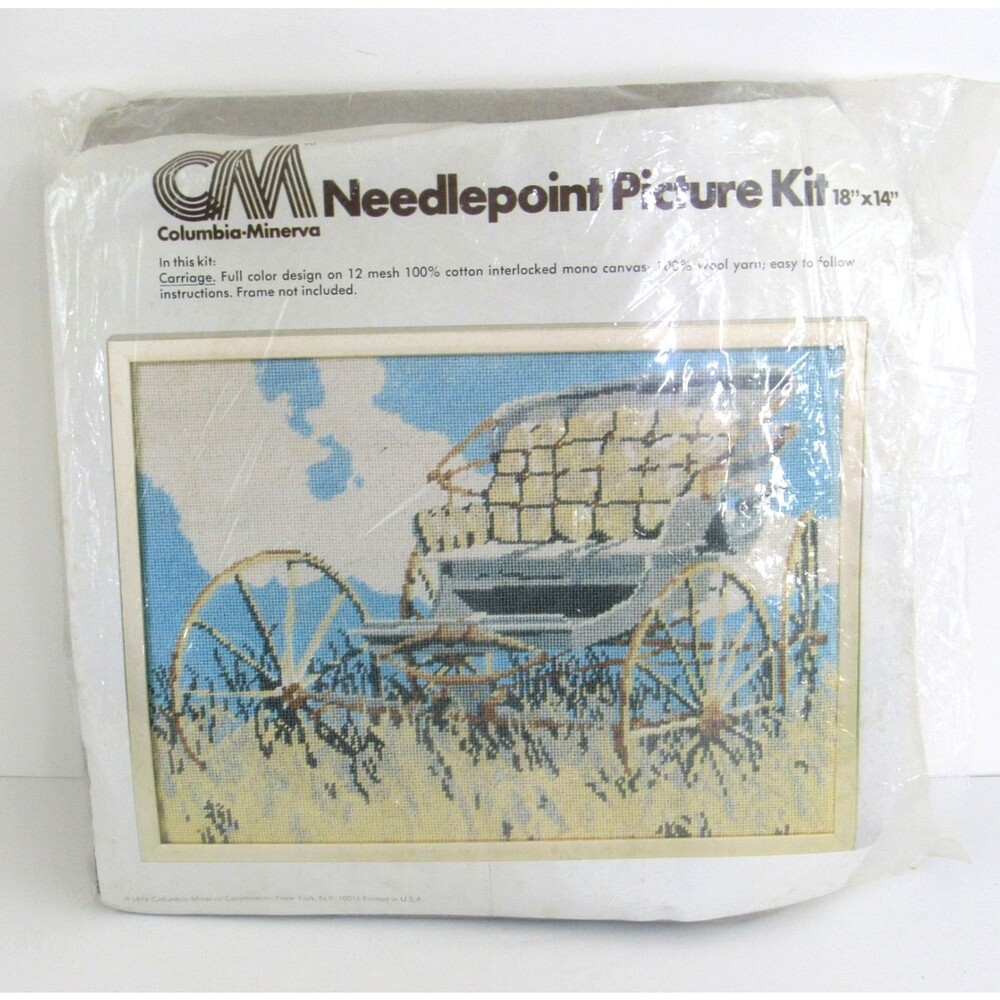 Vintage 1976 Columbia Minerva Needlepoint Kit #2444 Carriage 18" x 14" New Open